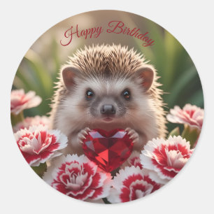 Cute January Hedgehog with Garnet Heart Classic Round Sticker