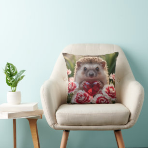 Cute January Hedgehog with Garnet Heart Cushion