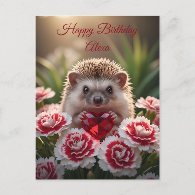 Cute January Hedgehog with Garnet Heart Postcard (Front)