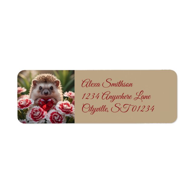 Cute January Hedgehog with Garnet Heart Return Address Label (Front)