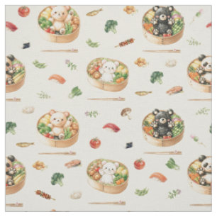 Cute Japanese Bento Box and Animal Rice Art Fabric