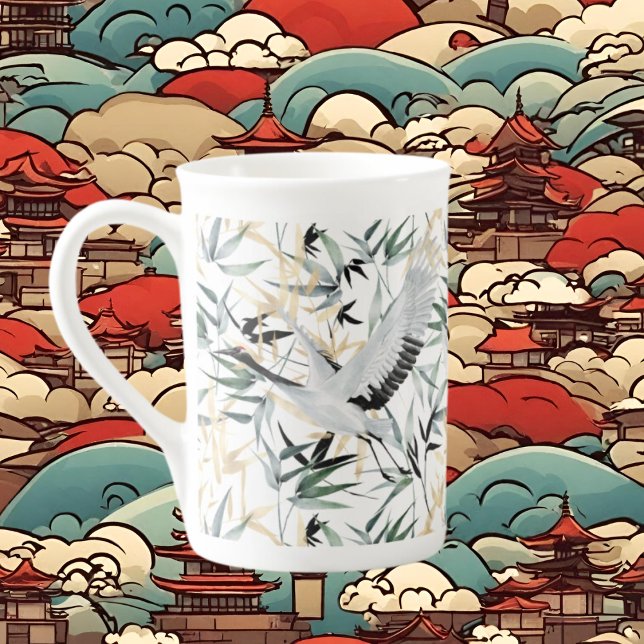 cute Japanese birds leaves  Bone China Mug (Creator Uploaded)