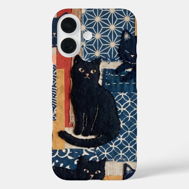 Cute Japanese Black Cats Patchwork iPhone  Case (Back)