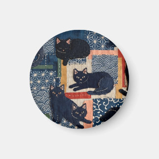 Cute Japanese Black Cats Patchwork Magnet