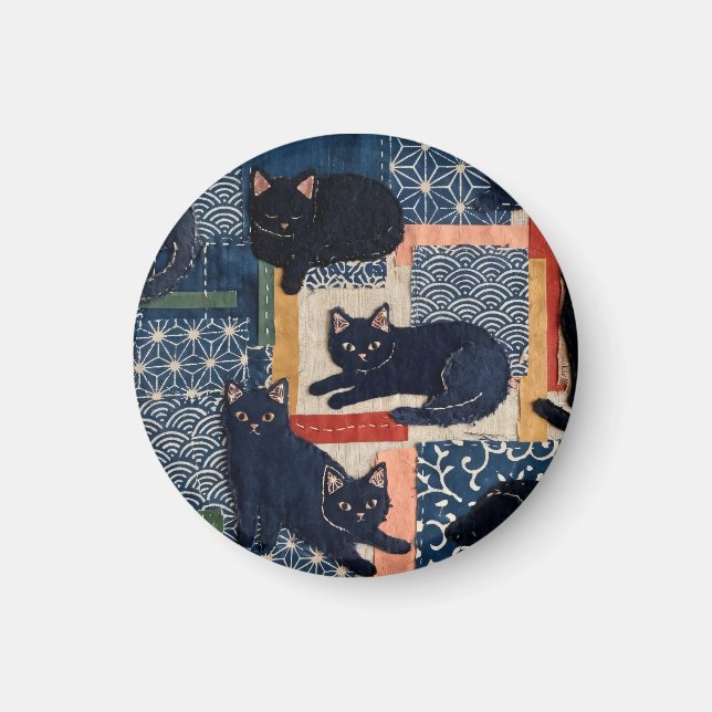 Cute Japanese Black Cats Patchwork  Magnet (Front)