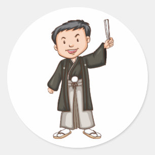 Cute Japanese Boy in Traditional Kimono Hakama Sti Classic Round Sticker