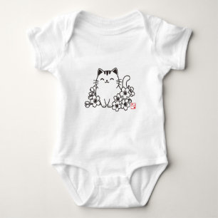 Cute Japanese Cat and Sakura with "Neko" Stamp Baby Bodysuit
