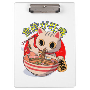 Cute Japanese Cat Eating Noodles with Chopsticks Clipboard