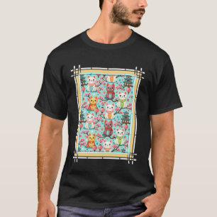 Cute Japanese Cats in a Floral Garden T-Shirt