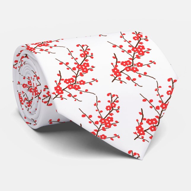 cute Japanese cherry blossoms tiled pattern Tie (Rolled)
