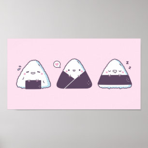 Cute Japanese Food Onigiri Doodles Funny Poster