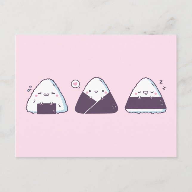 Cute Japanese Food Onigiri Rice Balls Funny Postcard (Front)