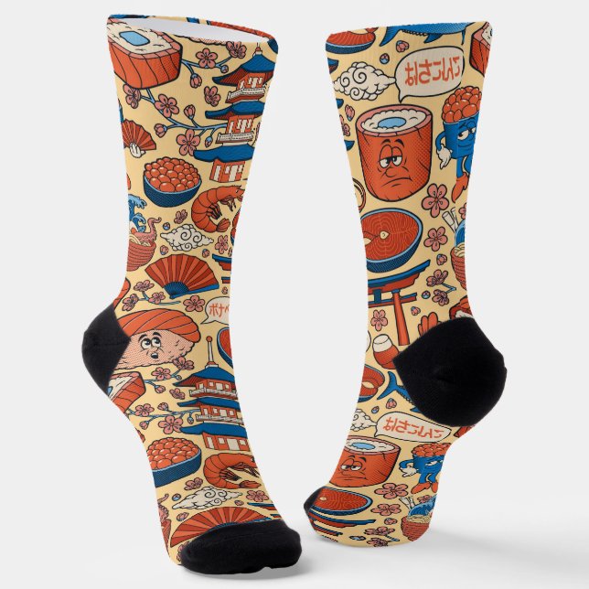 cute Japanese food tiled pattern Socks (Angled)