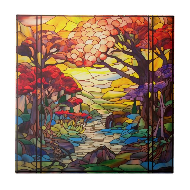 cute Japanese Garden faux stained glass  Ceramic Tile (Front)