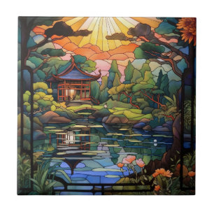 cute Japanese Garden faux stained glass Ceramic Tile