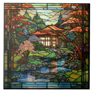 cute Japanese Garden faux stained glass  Ceramic Tile