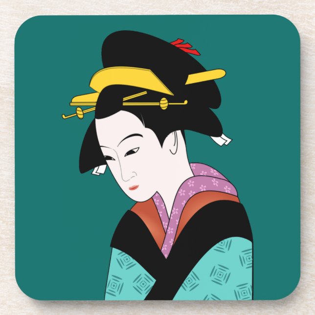 Cute Japanese Geisha Coaster (Front)