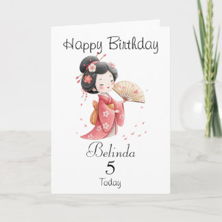 Cute Japanese/Geisha Girl Personalized Birthday Card