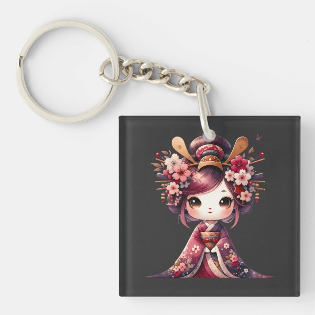 Cute Japanese Geisha Key Ring (Front)