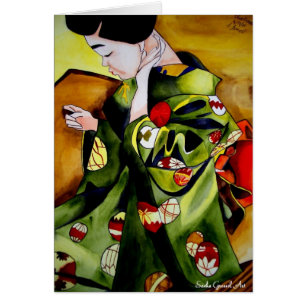 Cute Japanese Geisha original watercolor art