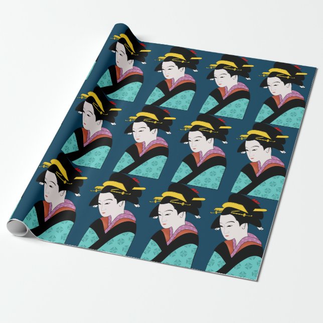 Cute Japanese Geisha Wrapping Paper (Unrolled)
