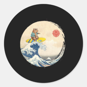 Cute Japanese Great Wave Kanagawa Surfing Capyra Classic Round Sticker