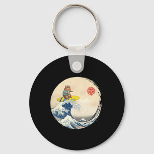 Cute Japanese Great Wave Kanagawa Surfing Capyra Key Ring