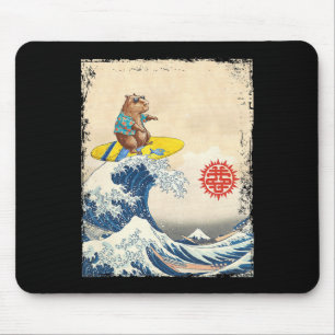 Cute Japanese Great Wave Kanagawa Surfing Capyra _ Mouse Pad