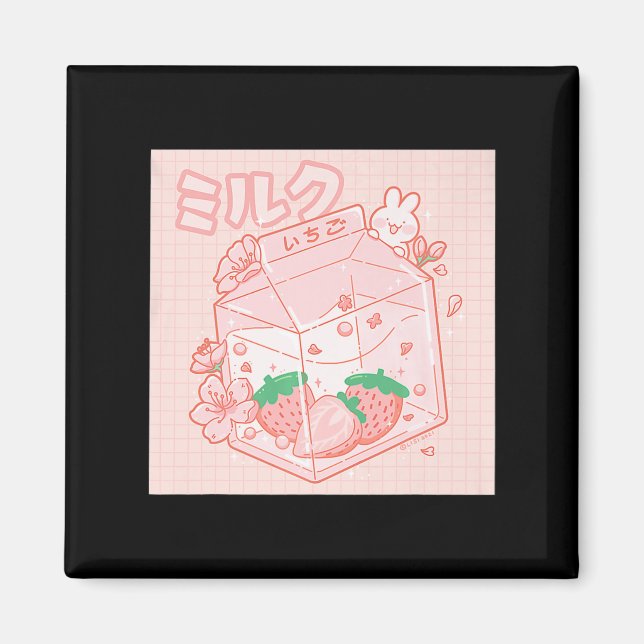 Cute Japanese Kawaii Anime Aesthetic Pink Strawber Magnet (Front)