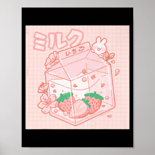 Cute Japanese Kawaii Anime Aesthetic Pink Strawber Poster