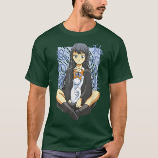 Cute Japanese Kawaii Anime Girl Sitting with Neko  T-Shirt