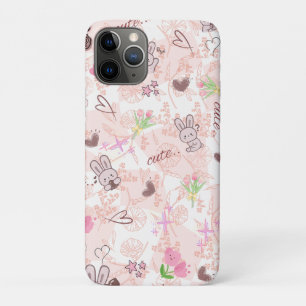 Cute Japanese Kawaii Bunny and Pink Gingham Checke iPhone 11 Pro Case