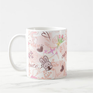 Cute Japanese Kawaii Bunny and Pink Gingham Checke Coffee Mug