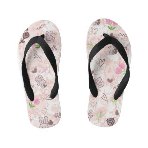 Cute Japanese Kawaii Bunny and Pink Gingham Checke Kid's Thongs