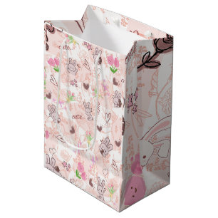 Cute Japanese Kawaii Bunny and Pink Gingham Checke Medium Gift Bag