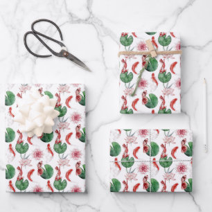 cute Japanese koi fish party tiled Wrapping Paper Sheet
