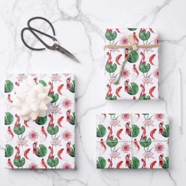 cute Japanese koi fish party tiled Wrapping Paper Sheet (Front)