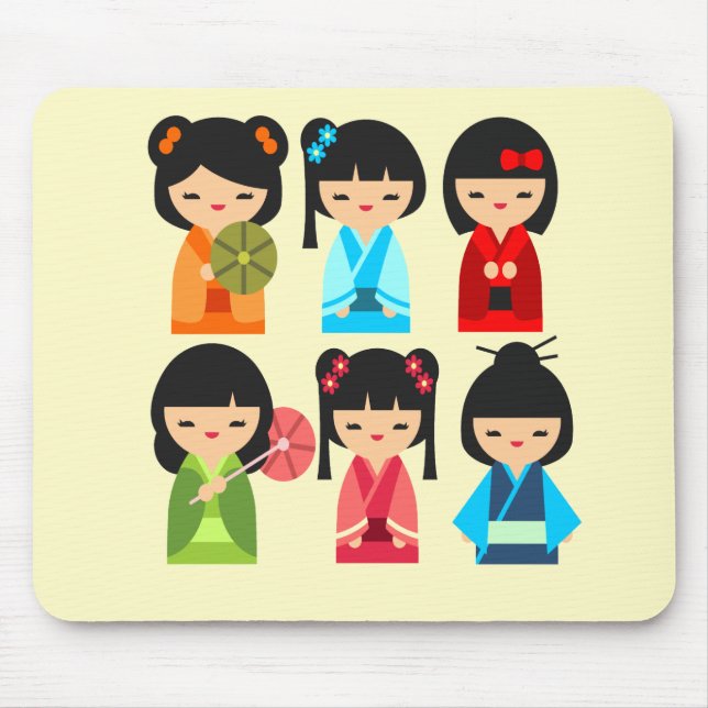 Cute Japanese Kokeshi doll pattern Mouse Pad (Front)