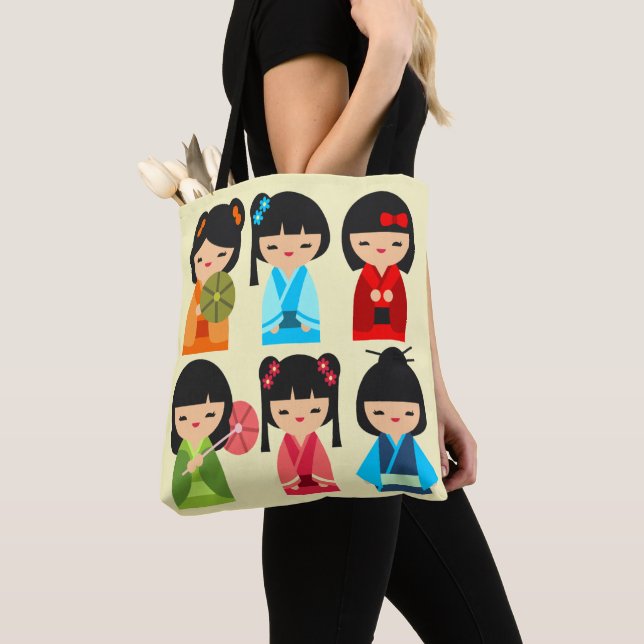 Cute Japanese Kokeshi doll pattern Tote Bag (Close Up)