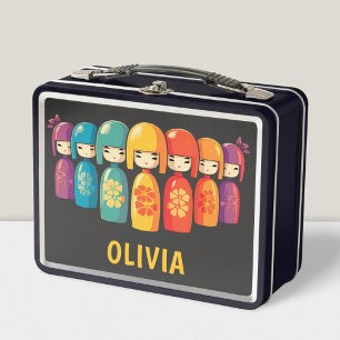 Cute Japanese Kokeshi Dolls  Metal Lunch Box