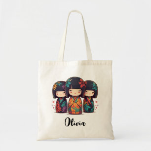 Cute Japanese Kokeshi Dolls Tote Bag