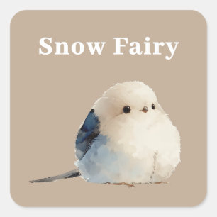 Cute Japanese Long-Tailed Tit Snow Fairy Square Sticker
