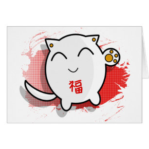 cute Japanese lucky cat design white/red