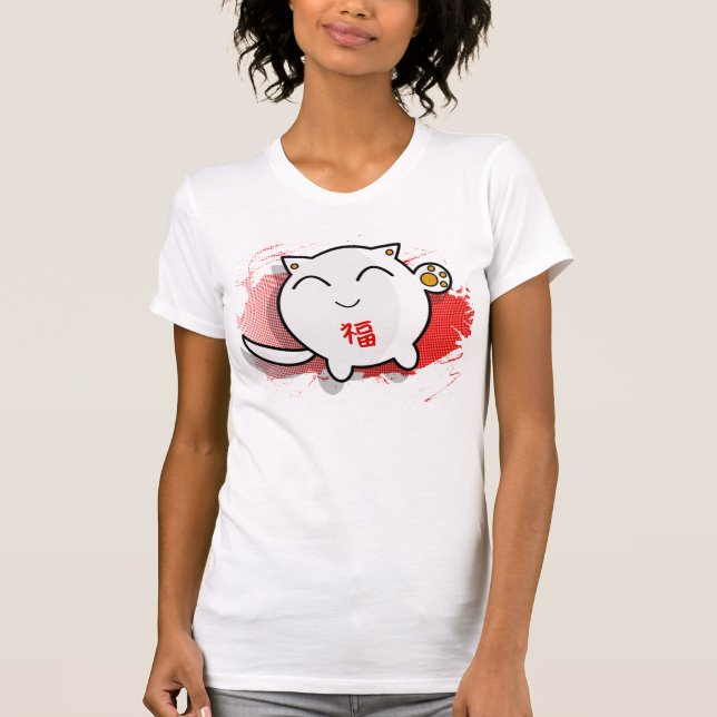 cute Japanese lucky cat t shirt (Front)