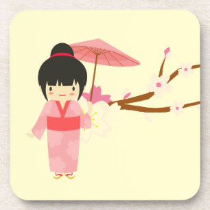 Cute Japanese pink Cherry Blossom Geisha Coaster