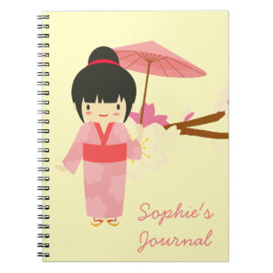 Cute Japanese pink Cherry Blossom Geisha Notebook