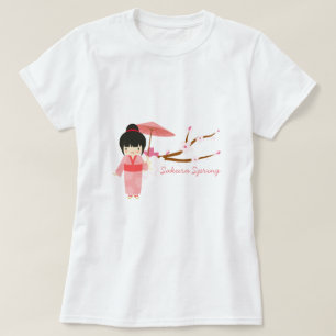Cute Japanese pink Cherry Blossom Geisha T-Shirt