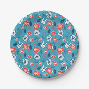 Cute Japanese Rabbit and Flower Pattern Paper Plate