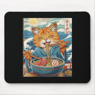 Cute Japanese Ramen Cat The Great Wave Mouse Pad