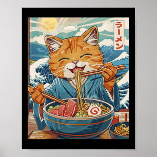 Cute Japanese Ramen Cat The Great Wave  Poster